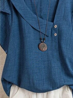 Women's Indigo V-Neck Button-Detail Blouse